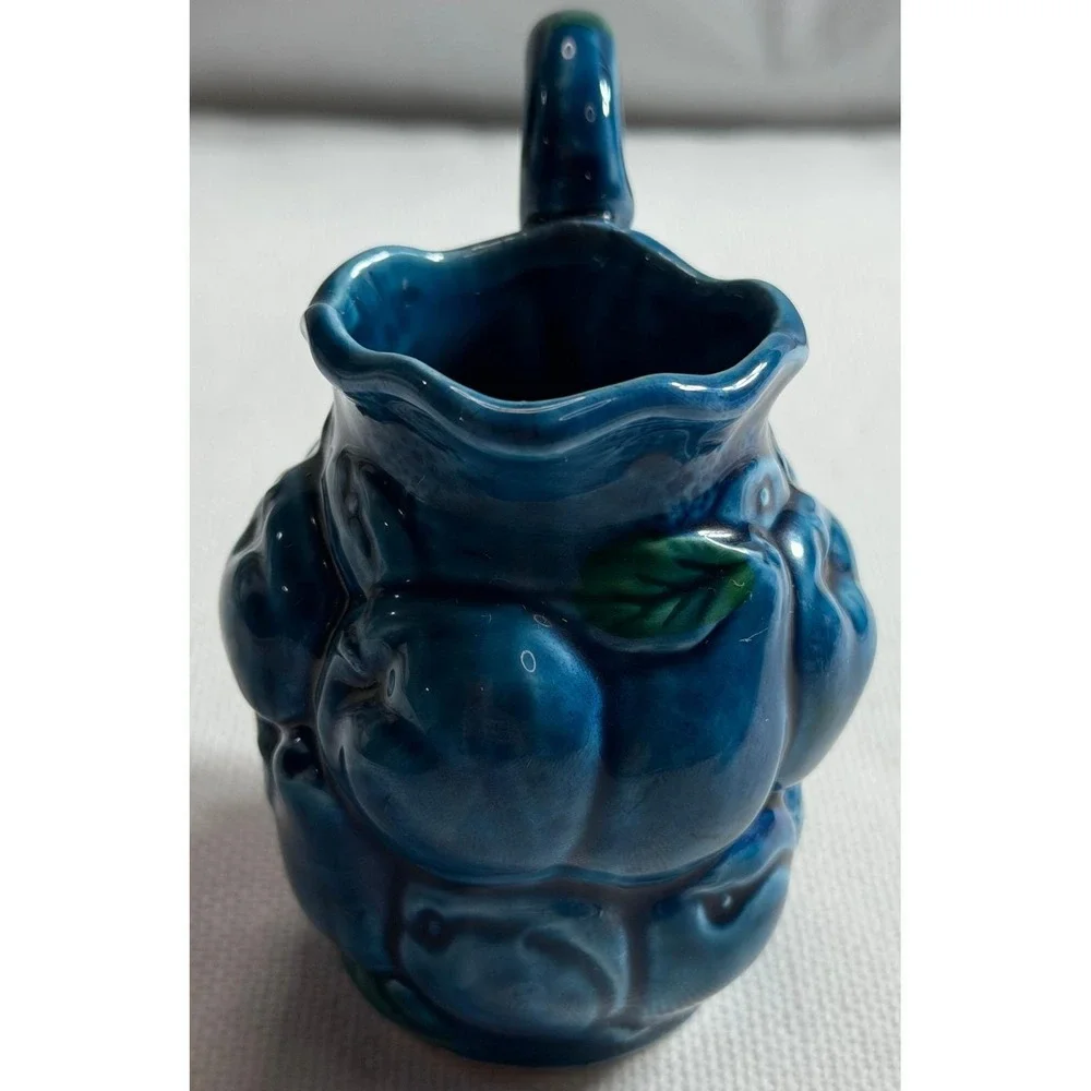 Vintage‎ Inarco Japan Blue Fruit Ceramic Creamer and Sugar Bowl Set E3713 Teal